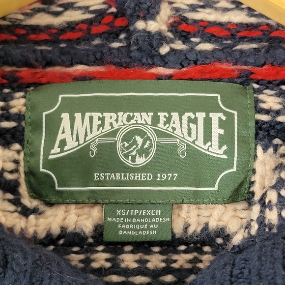 American Eagle Outfitters Blue Red Sweater Nordic Pattern Hooded Pullover XS - Picture 6 of 11